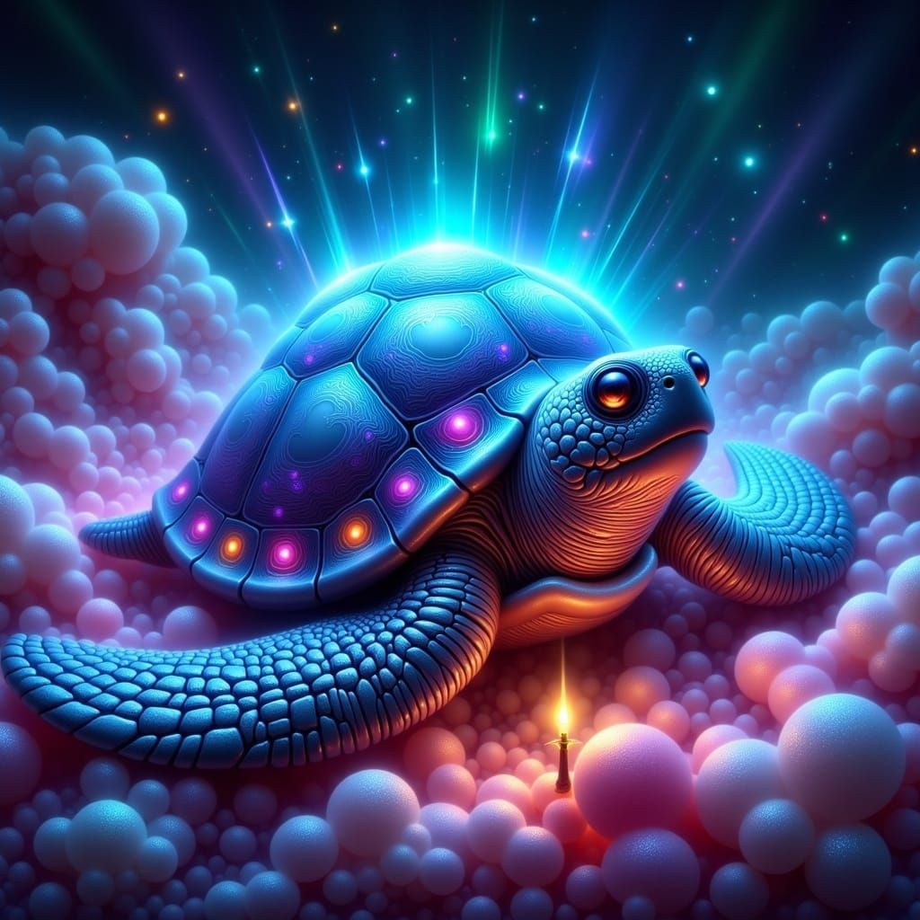 Bioluminescent Turtle Shell Radiating Ethereal Energy