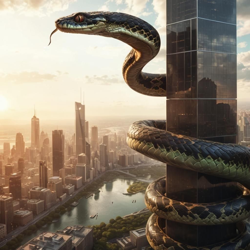 Giant Snake Coiled Around Skyscraper