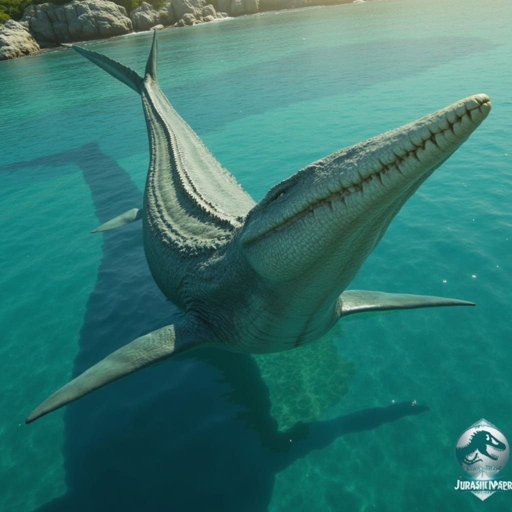 Semi-Aquatic Mosasaurus in Jurassic World Lagoon, in a Conce...