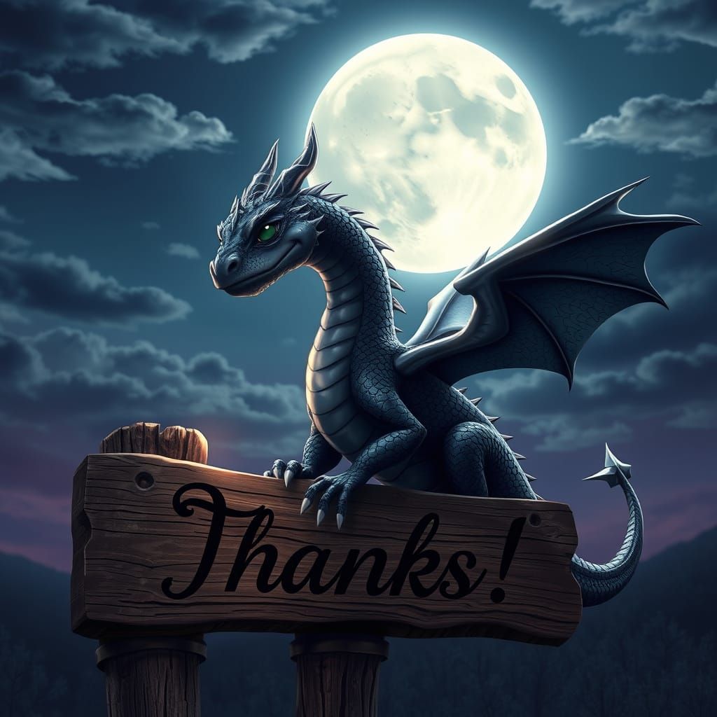 Ethereal Obsidian Dragon in Regal Repose under a Full Moon