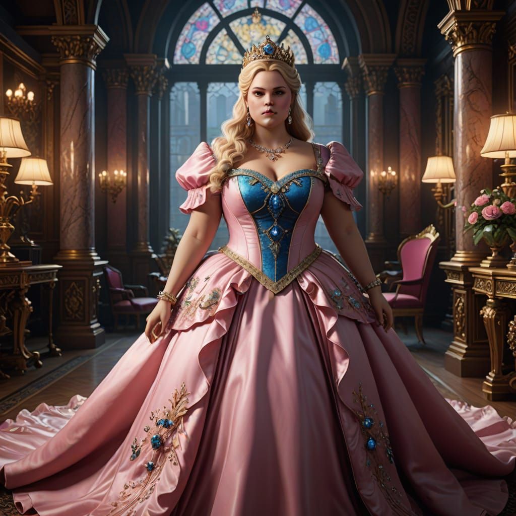 Regal Plus-sized Princess in Elegant Pink Attire