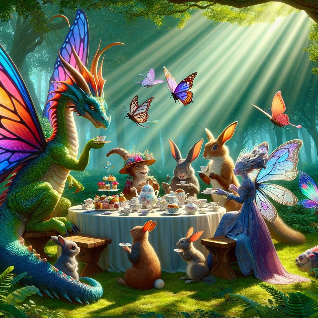 Dragon's Whimsical Tea Party in Verdant Garden