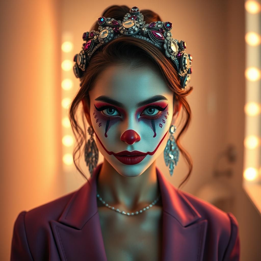 Elegant Clown Portrait in High-Contrast Lighting