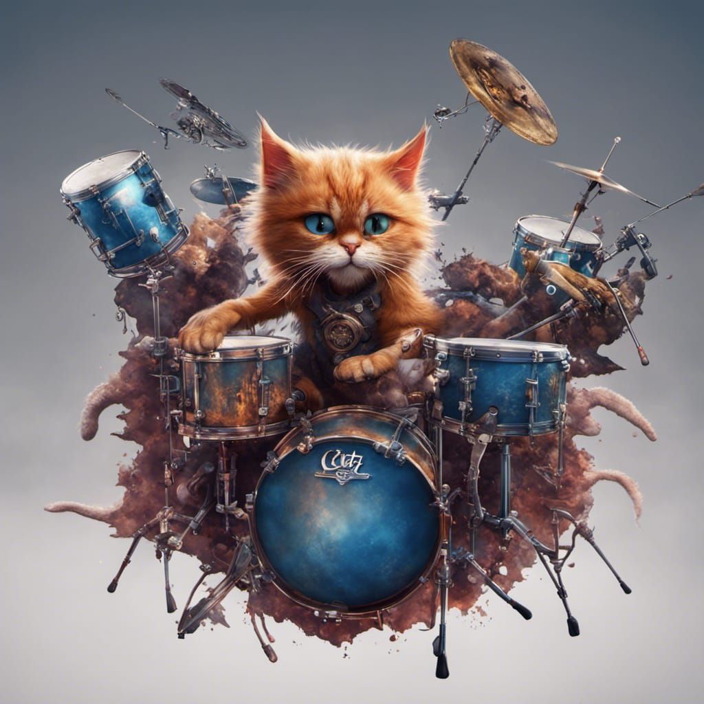 Fantastical Cat Rock Band in Detailed Matte Painting