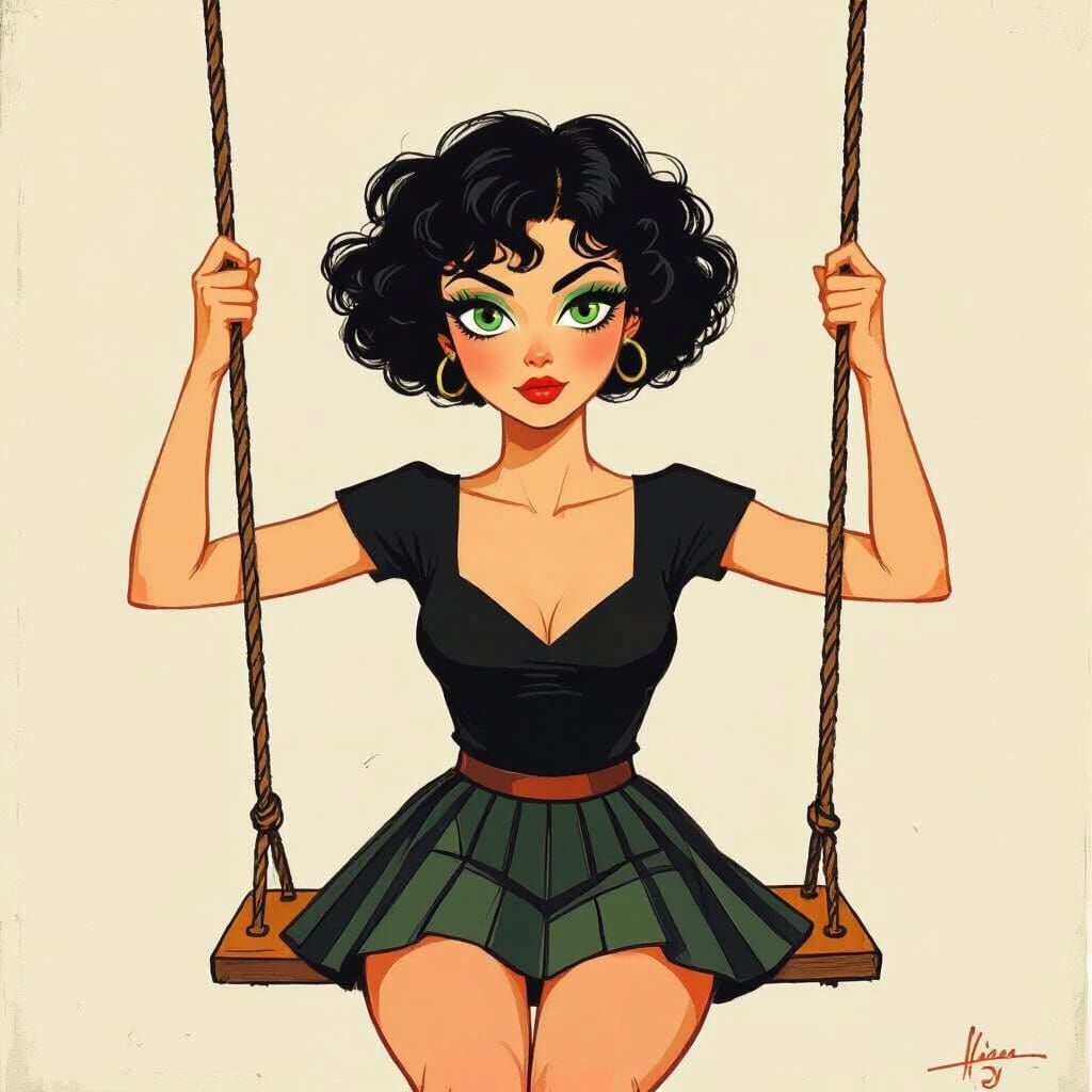 Woman with Cat Eyes in Cobra Art Movement Style