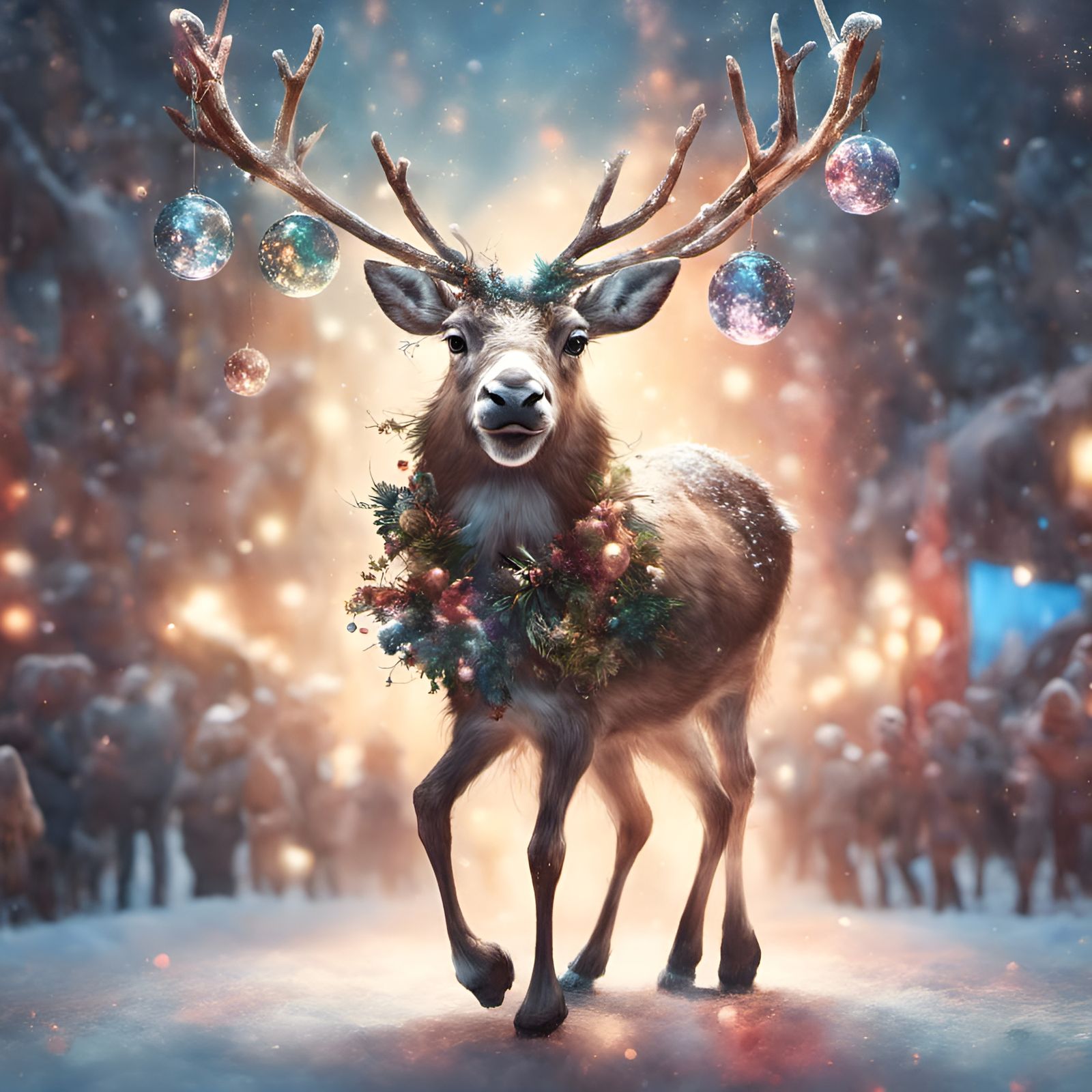 Reindeer Disco Portrait in Digital Illustration Style