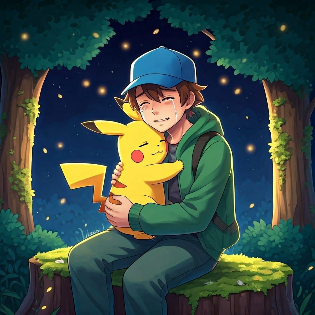 Heartwarming Pokémon Trainer Comforted in Dreamlike Illustra...