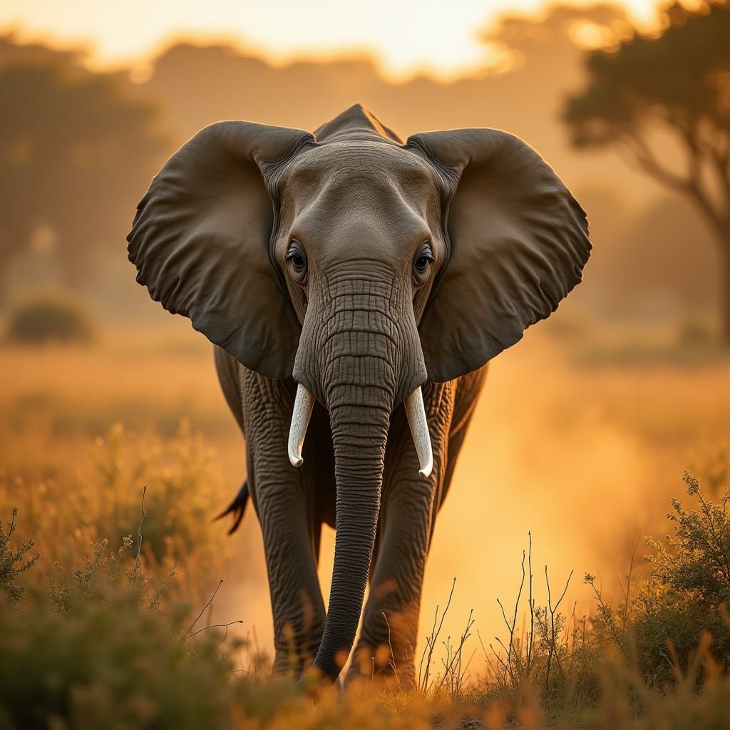 Surreal Lion-Elephant Fusion in Golden Savannah Light