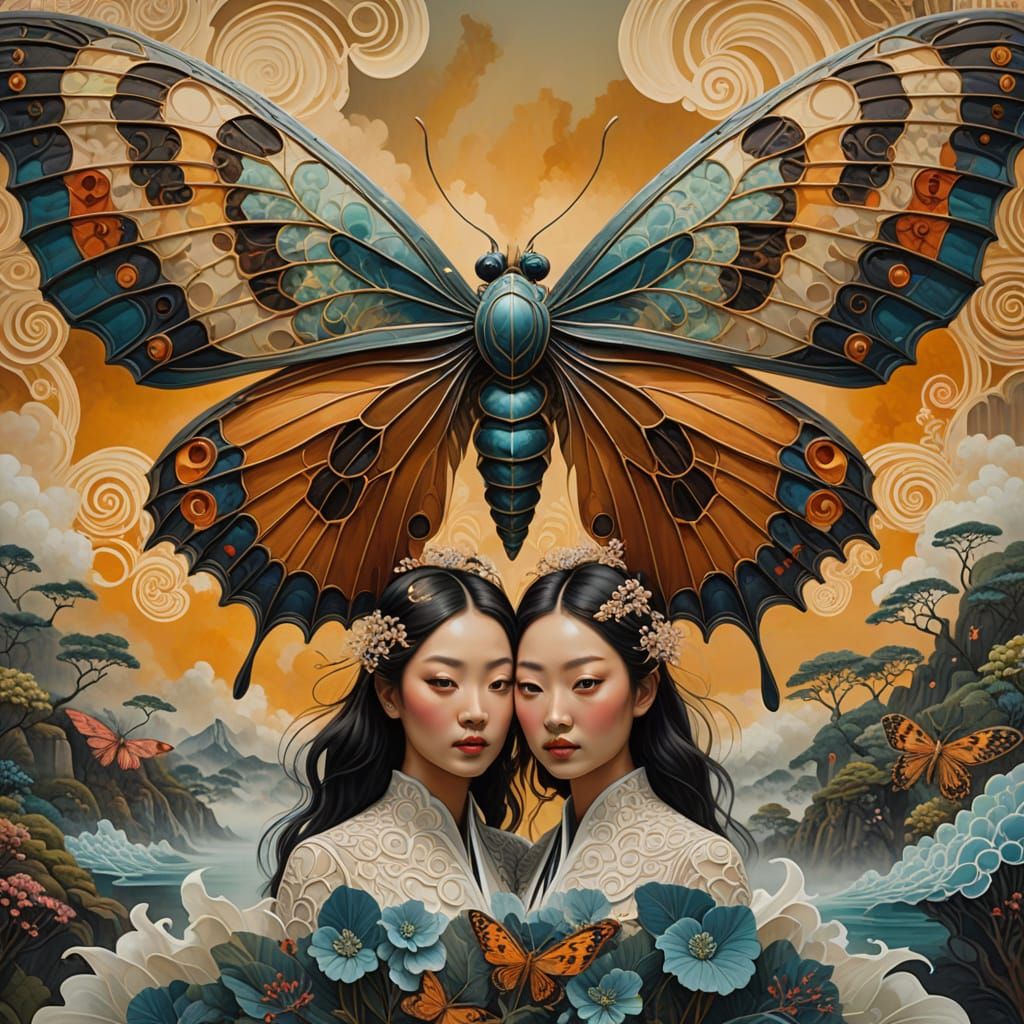 Surreal Japanese Sisters Encounter a Cosmic Moth in a Dreaml...