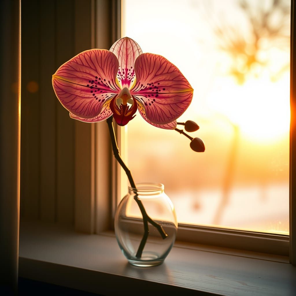 Orchid in Golden Light: Dreamy Fractal Art