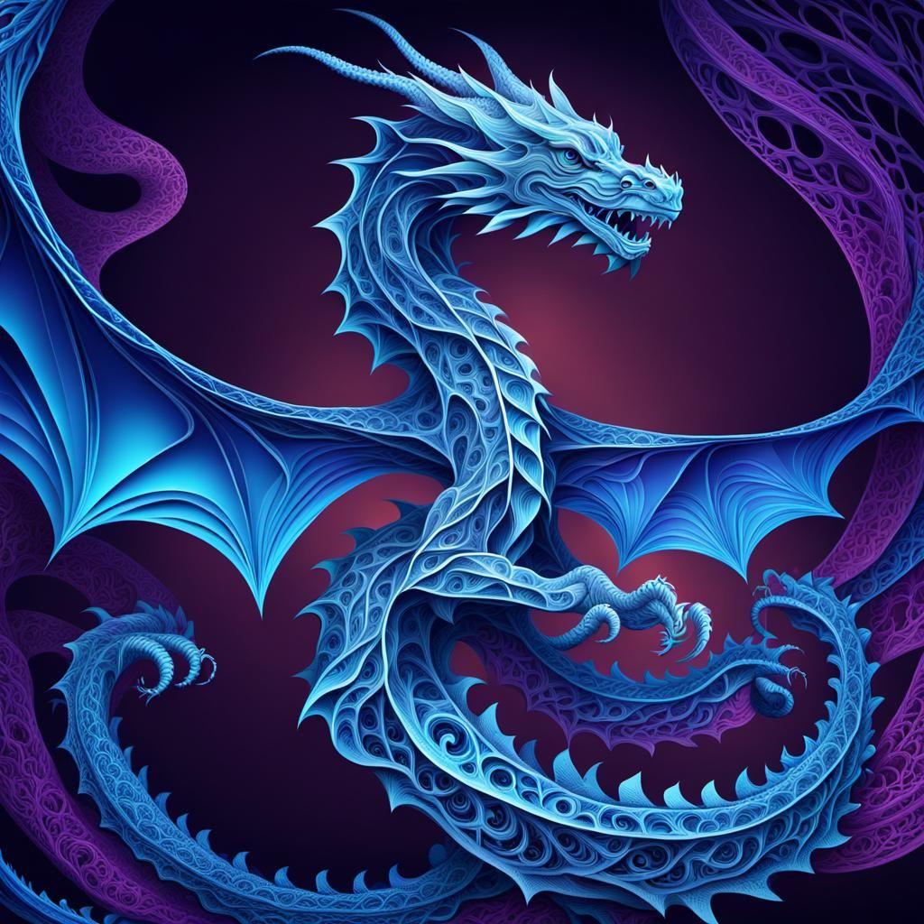 Abstract Fractal Dragon in Electric Blue and Purple