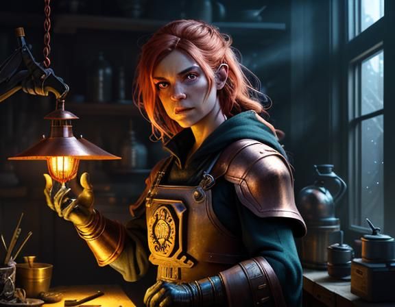 Gnome and Automaton at Workbench: Cinematic Digital Art