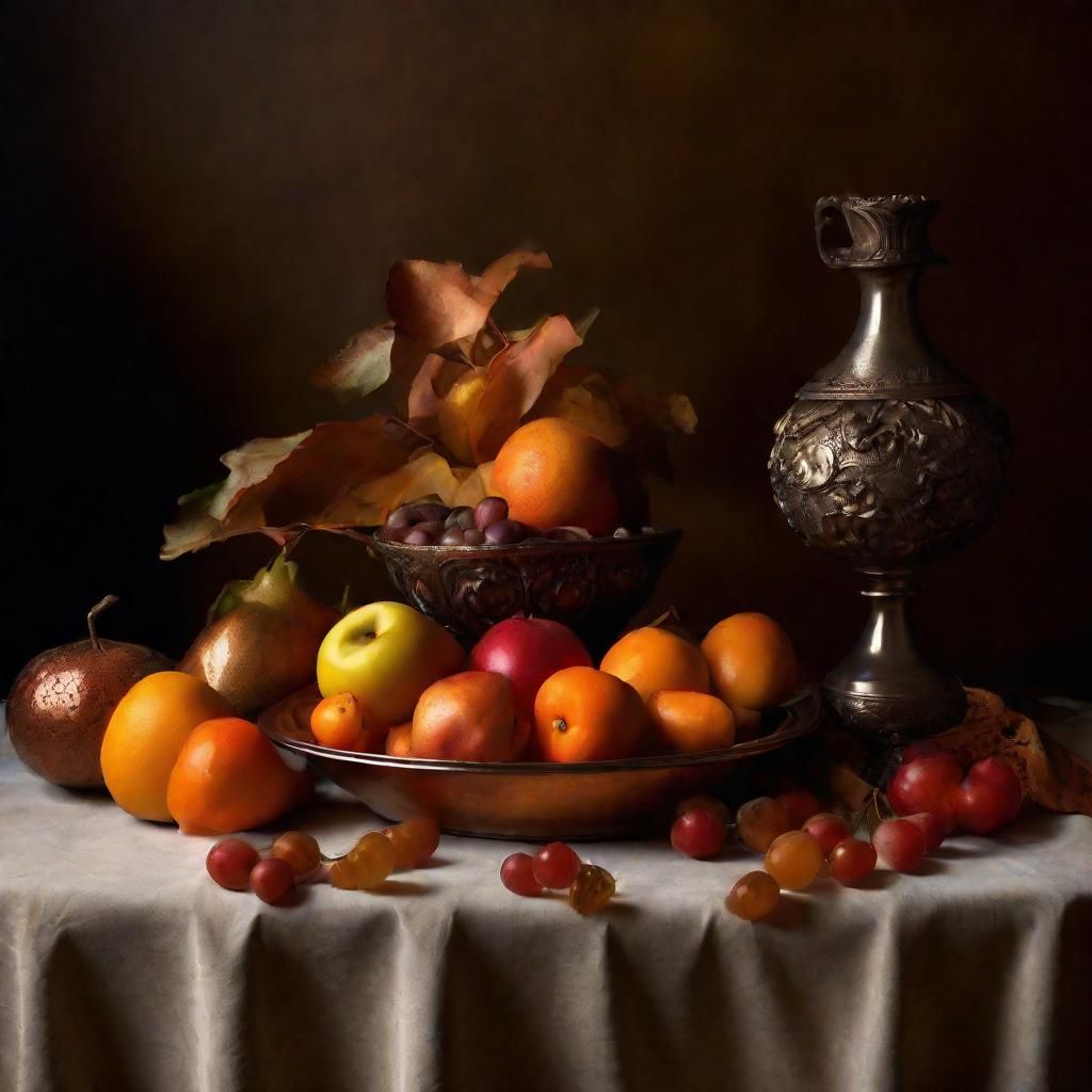 Baroque Still Life With Autumnal Colors and Metals