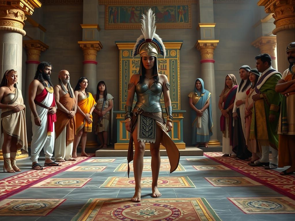 Ancient Warrior Goddess in Egyptian Throne Room