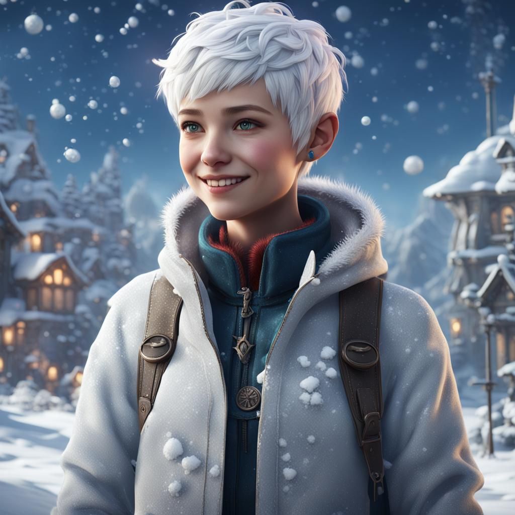Teen Girl with White Hair in Snowy Scene