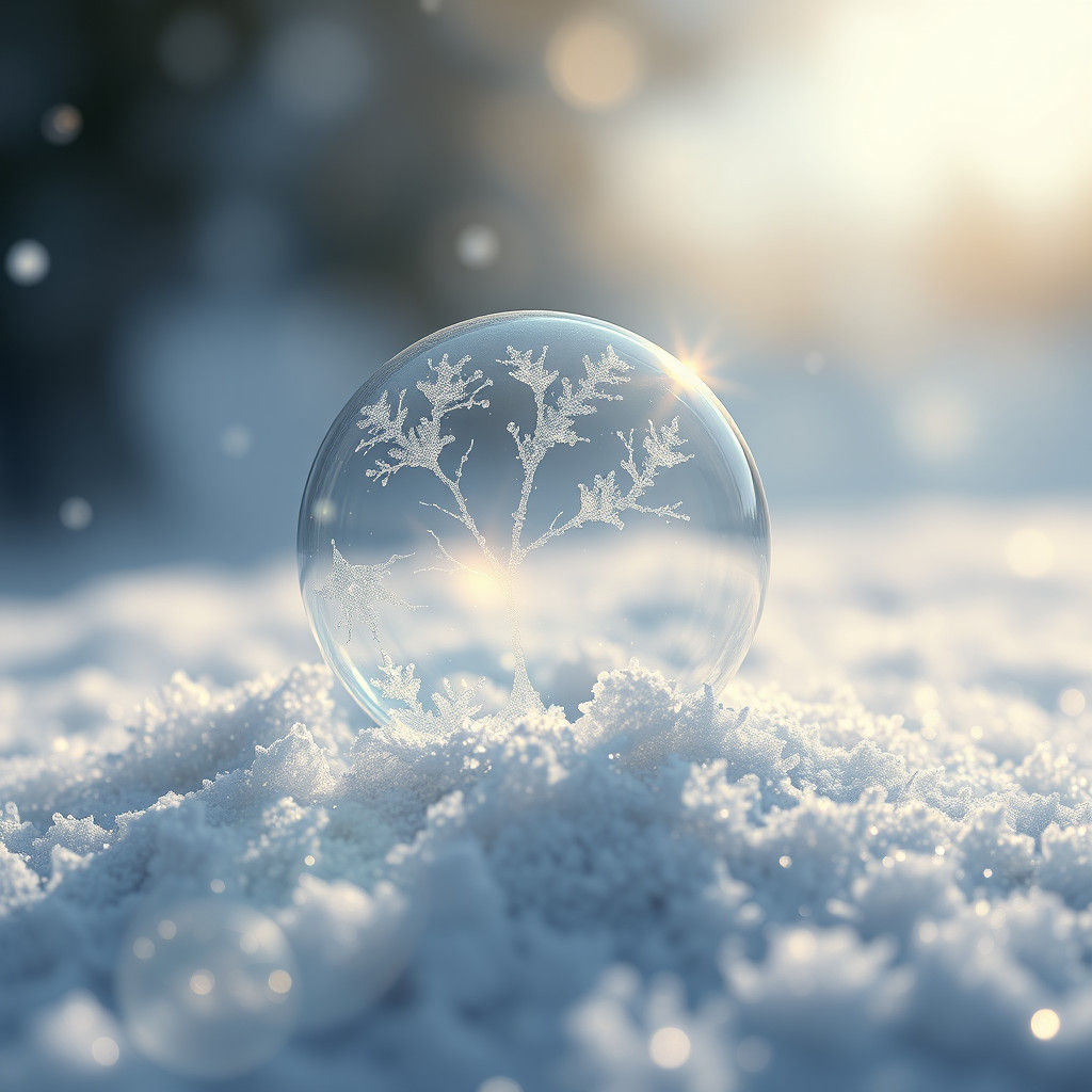 Icy Soap Bubble Reflecting Winter Sunlight