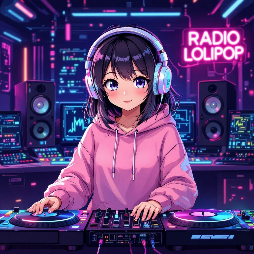 Anime Girl DJ in Cyberpunk Recording Studio