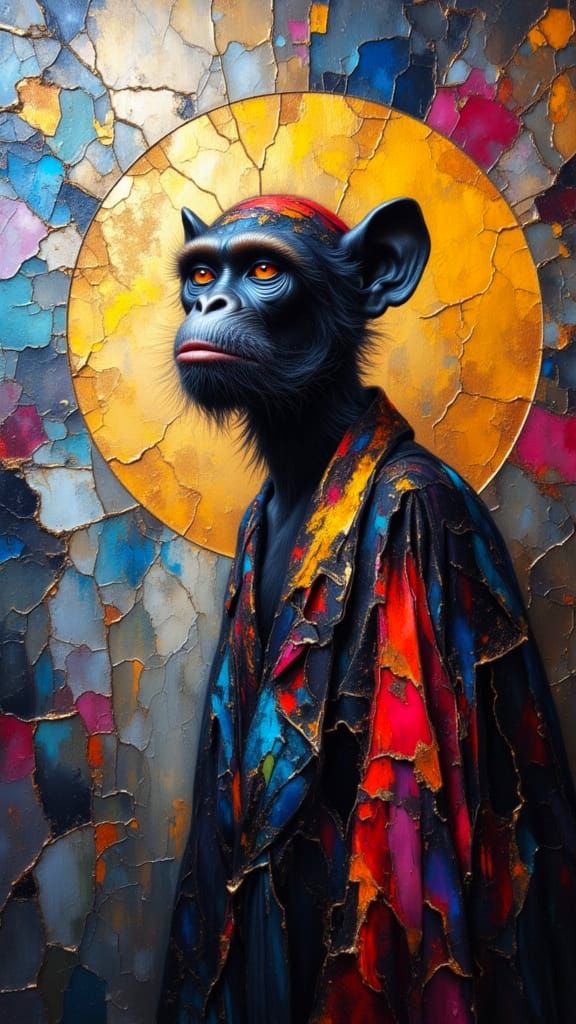 Opulent Monkey in Mosaic Pigment and Light