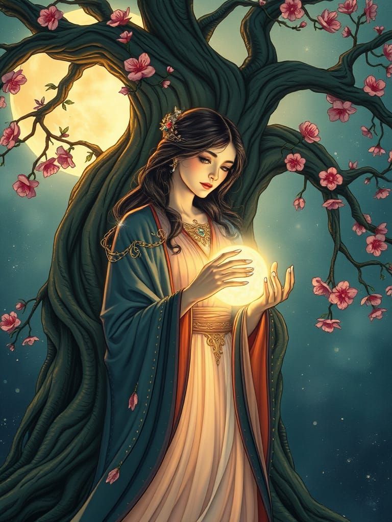 Ethereal Guardian of the Sacred Tree in Vibrant Fantasy Styl...