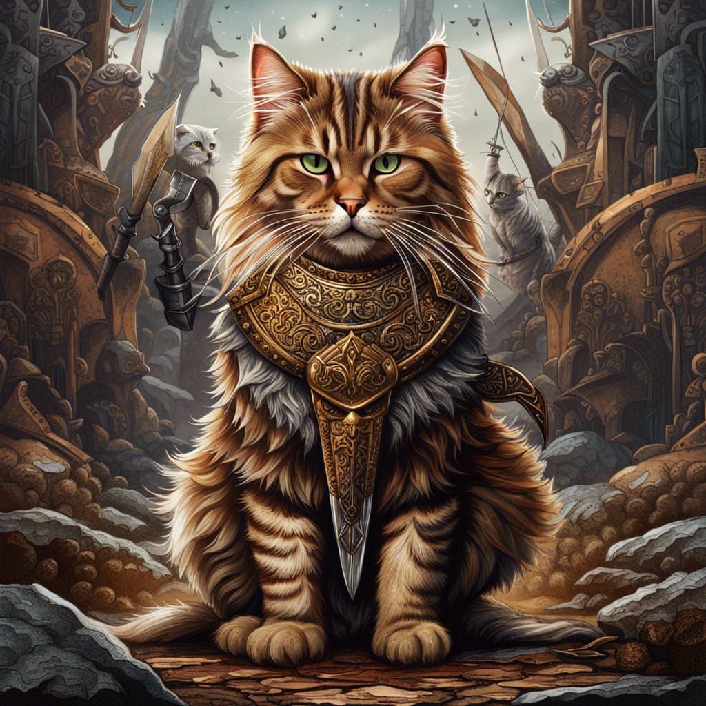 Fierce Tabby Cat Viking Warrior in Graffiti Art