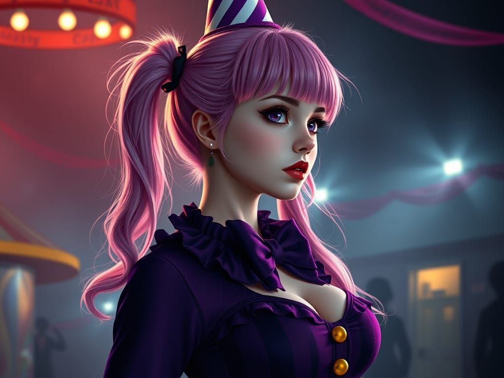 Voluptuous Clown Girl Portrait in Hyper-Realistic Style