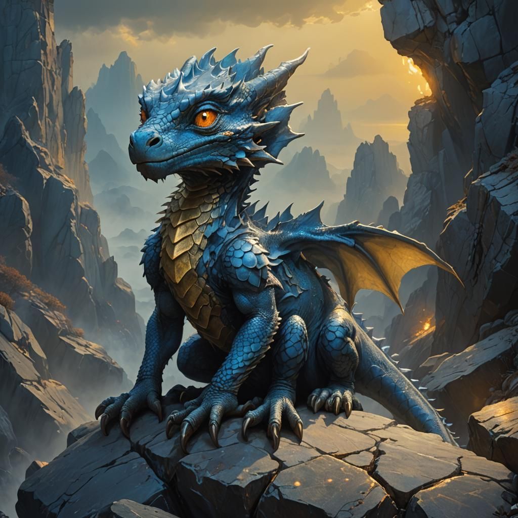 Gray and Blue Dragon Concept Art in Fantasy Style