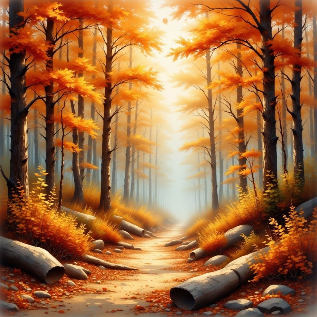 Brown & Orange - A serene autumn forest landscape