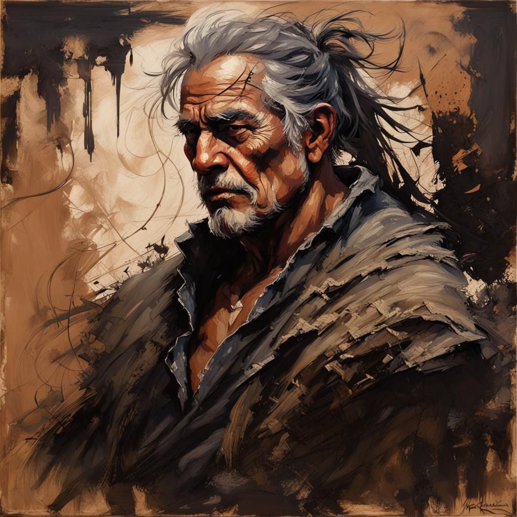 Barbarian Silhouette with Impasto Oil Paint Texture