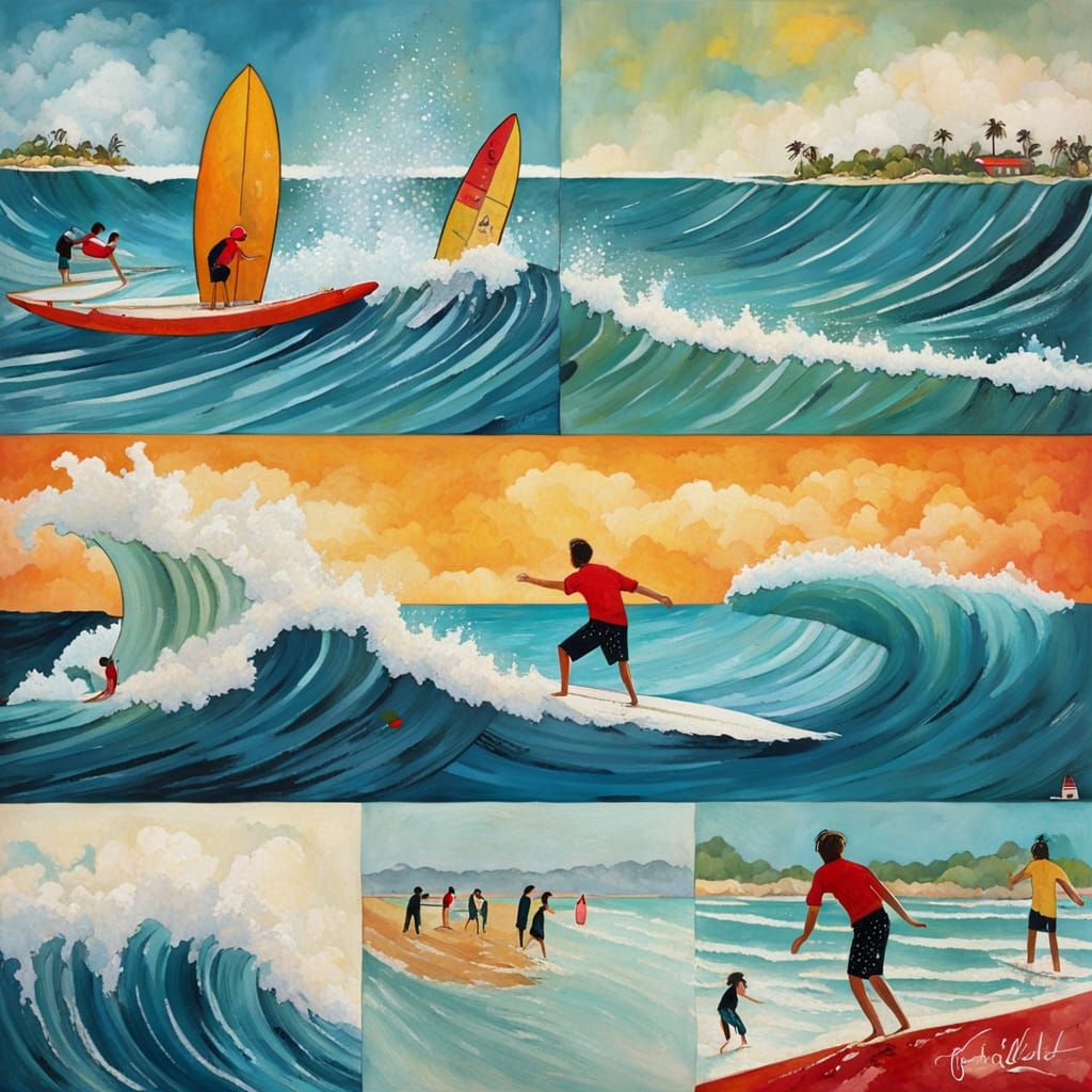 Surfer Riding a Perfect Wave in Tropical Ocean