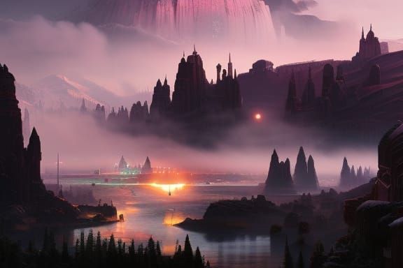 Pterodactyl Soaring Over Castle in Dramatic Digital Painting