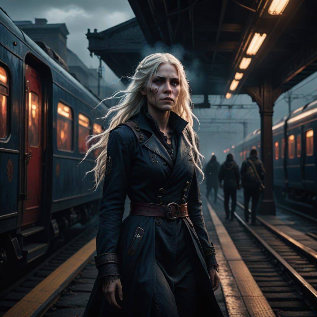 Ethereal Woman Waits to Board the Train to Hell in Dark Fant...