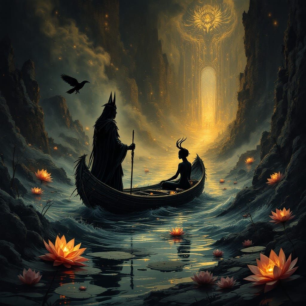 Charon's Journey: Feathered Hat Art Inspired by Beksiński