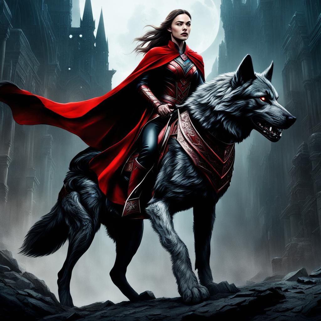 Armored Woman Riding a Wolf: Digital Matte Painting