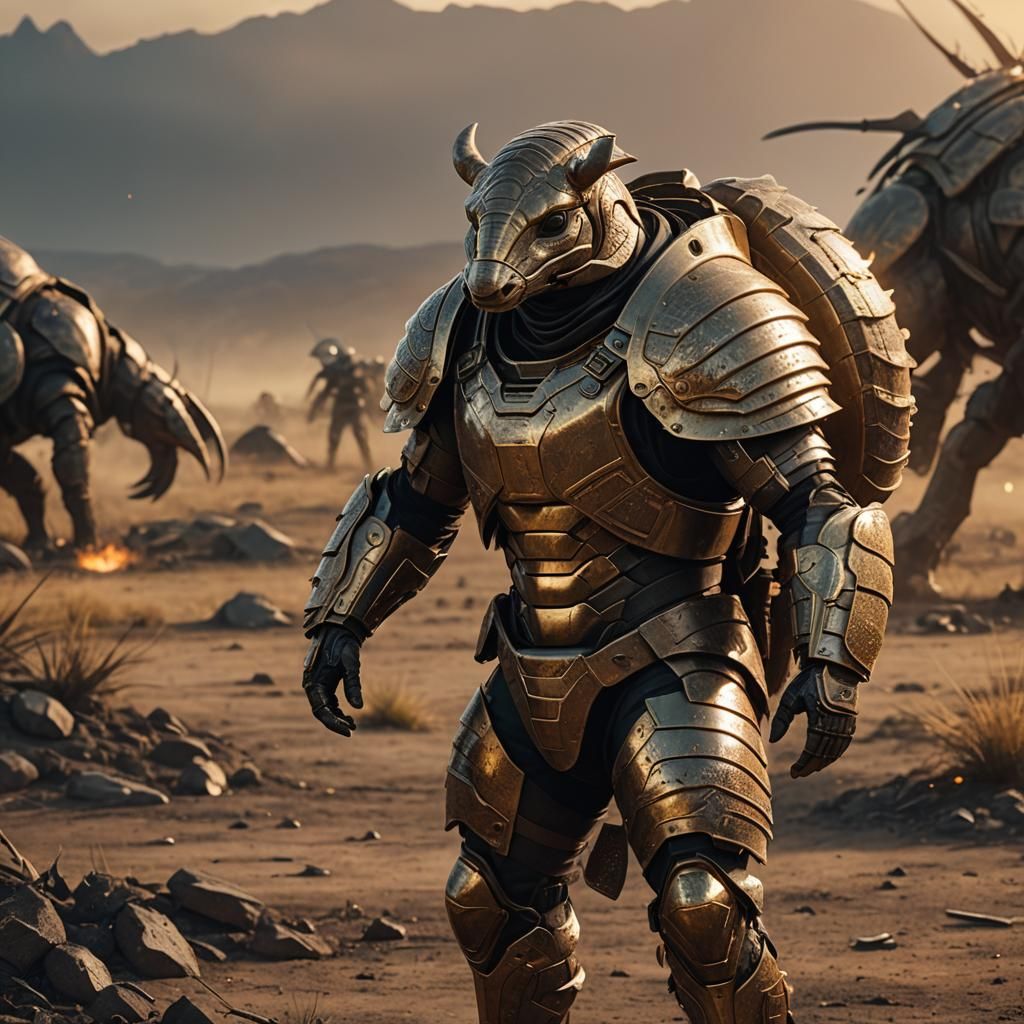 Fierce Armadillo Soldier in Futuristic Battle Suit