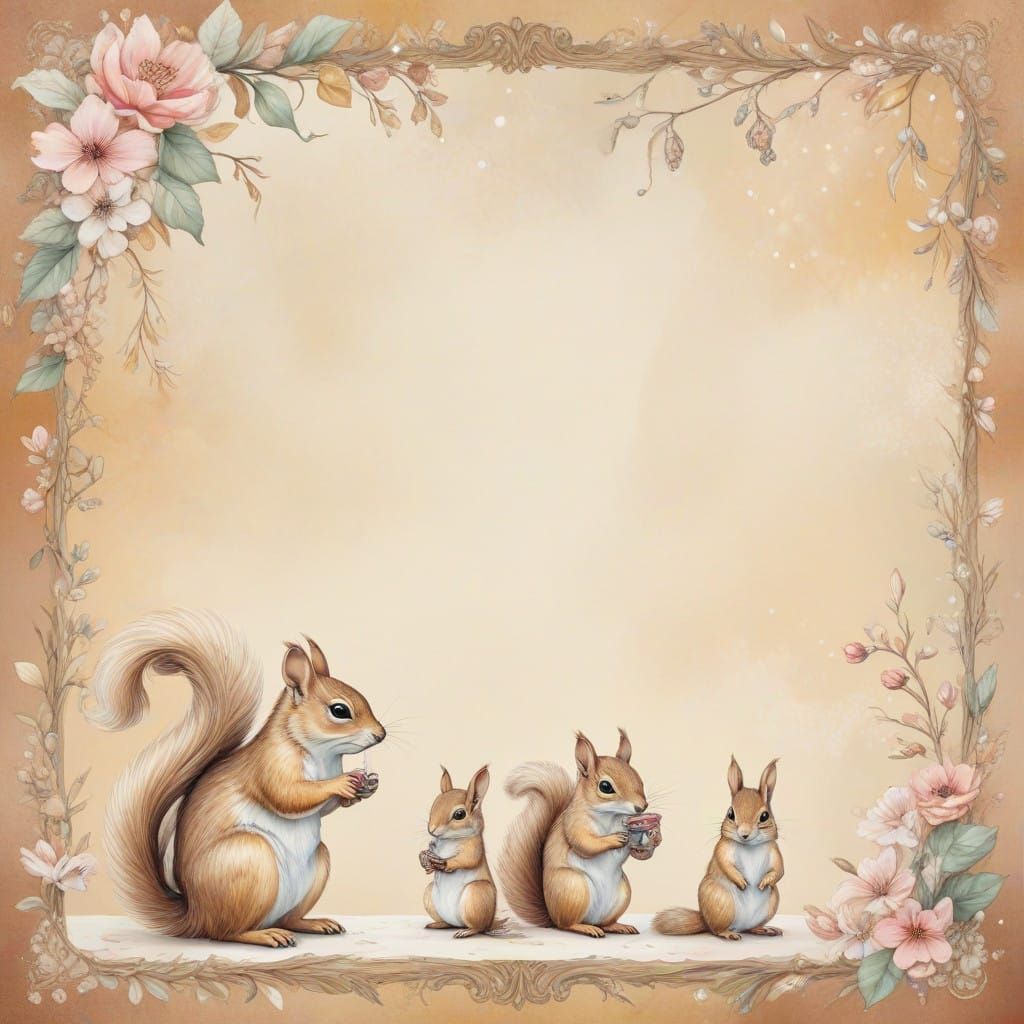 Whimsical Squirrel Watercolor Stationery in Elegant Golden L...