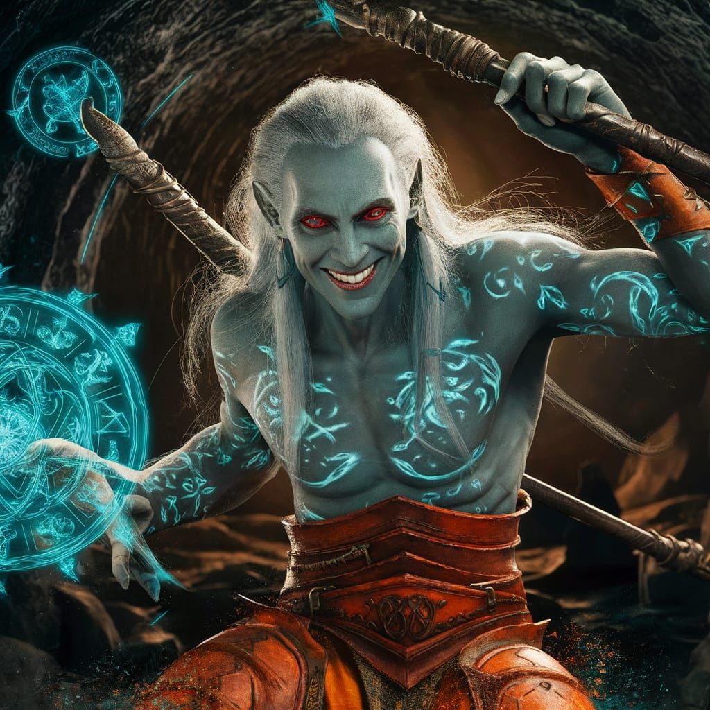 Male Drow Wizard with Arcane Staff, Splash Art