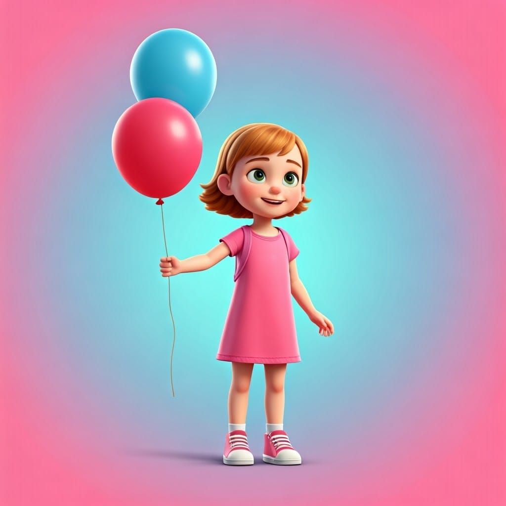 Girl in Pink Dress Ready for Adventure, 3D Rendered