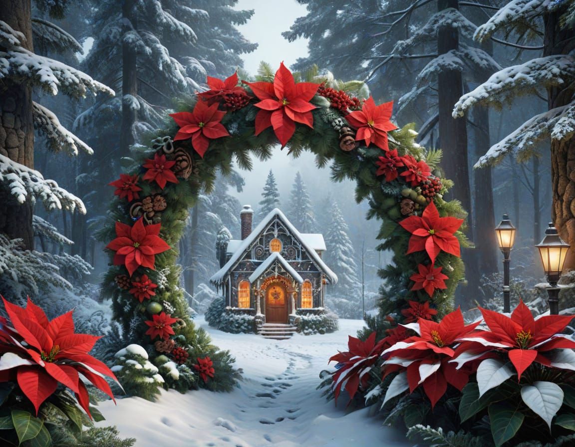 Surreal Holiday Wreath in Hyperrealistic Style