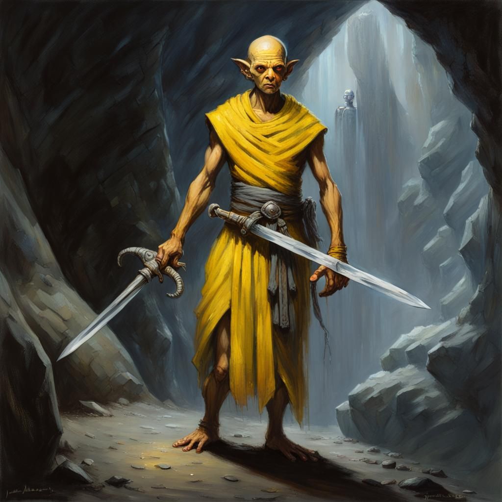 Githyanki Warrior in Underground Cave, Oil Painting
