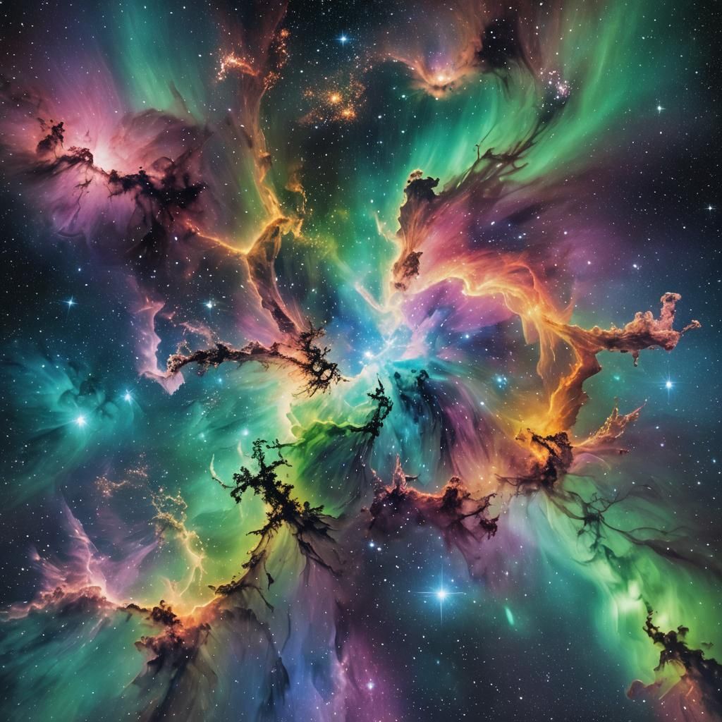 Iridescent Nebula Galaxy with Sparkling Stars