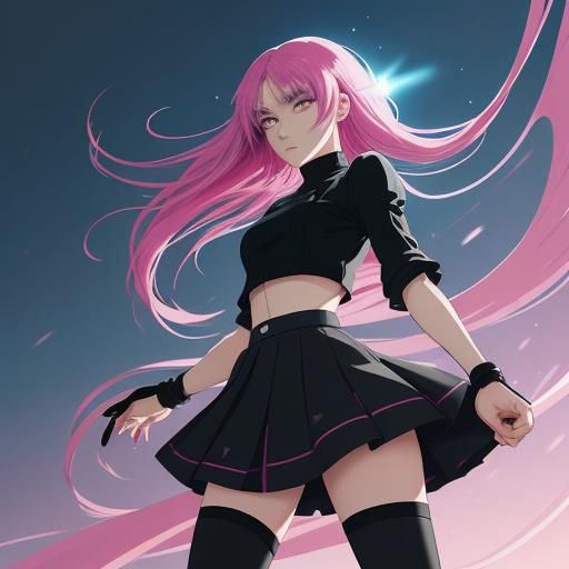 Anime Girl with Blue Hair in Manga Style