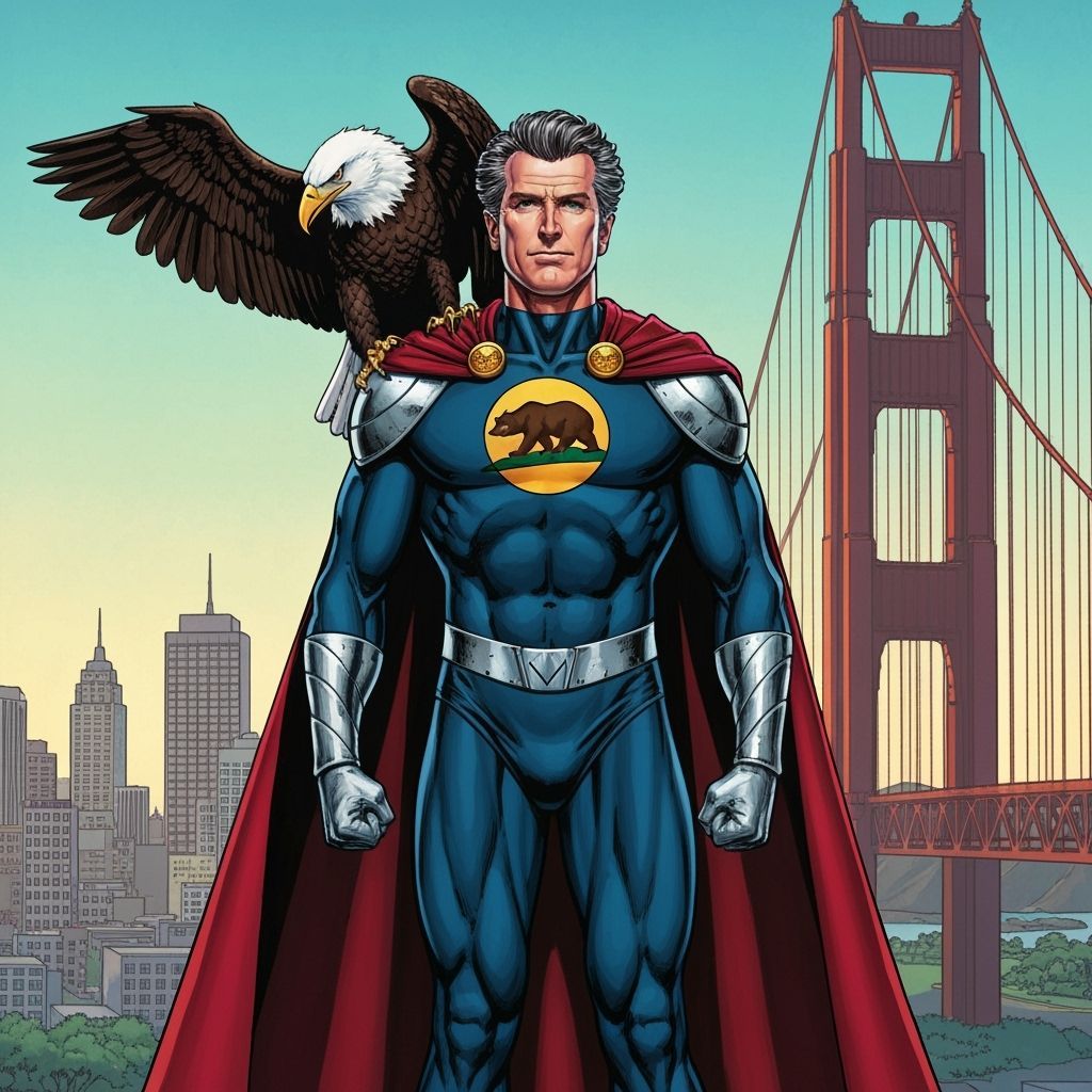 Gavin Newsom as Superhero in Comic Book Style