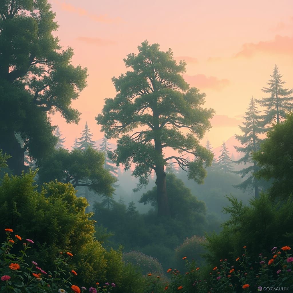 Dreamy Nature Scene in Ethereal Cyberpunk Style