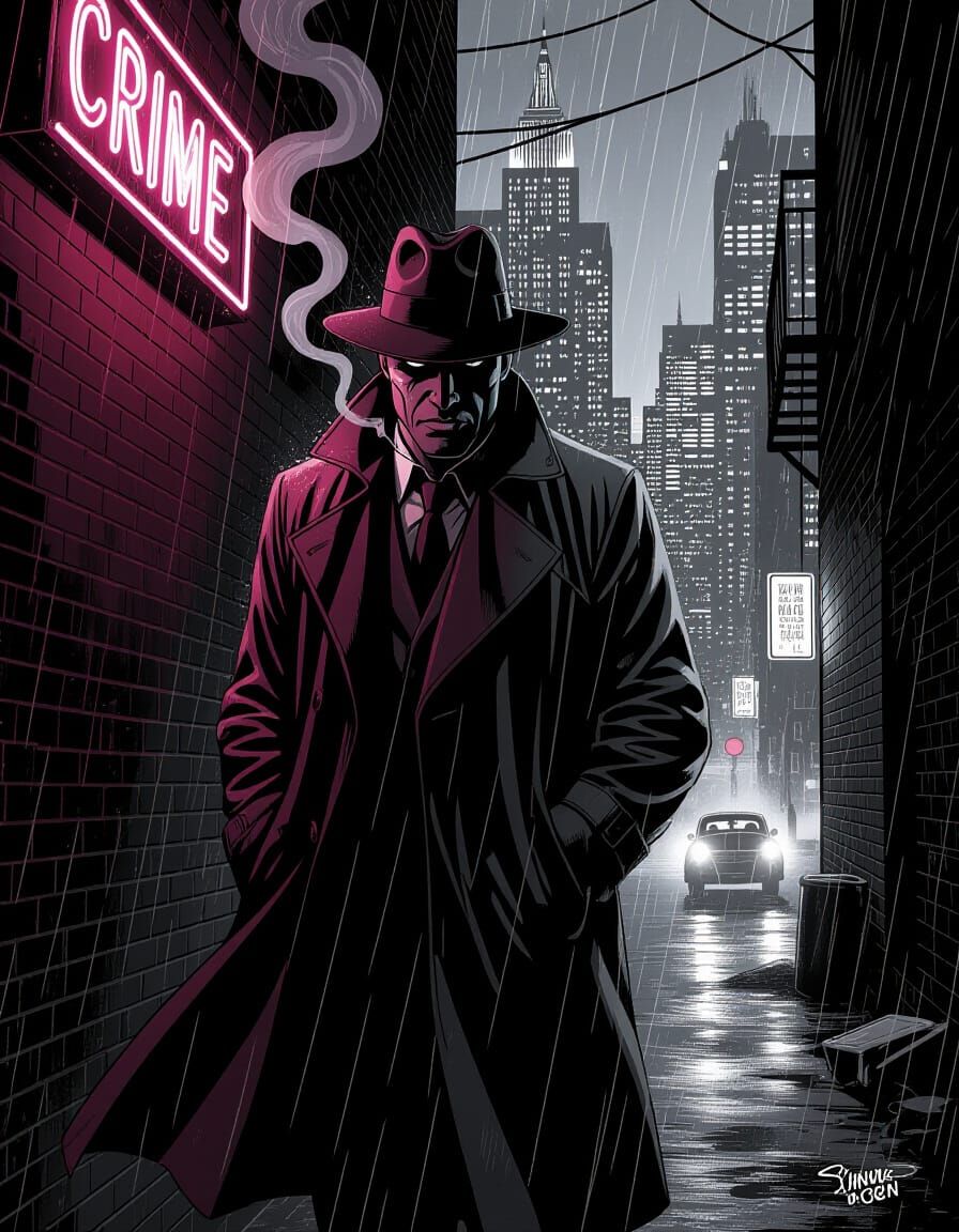 Noir Detective in Gritty Comic Book Cover Art