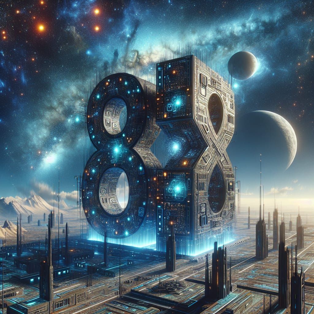 Luminescent Futuristic Structure in the Shape of 888, Under ...