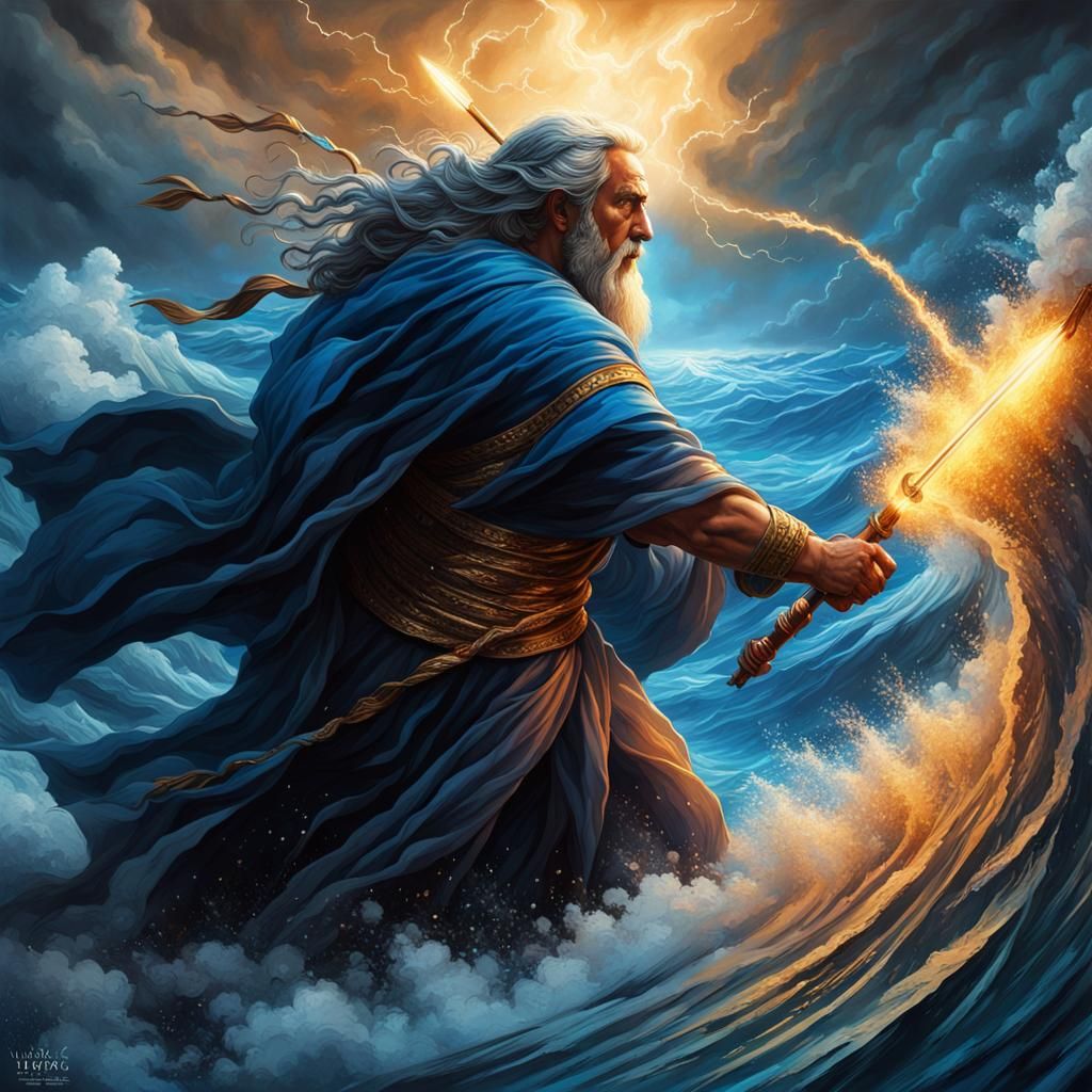 Moses Parts the Sea: Hyperrealistic Ink Art