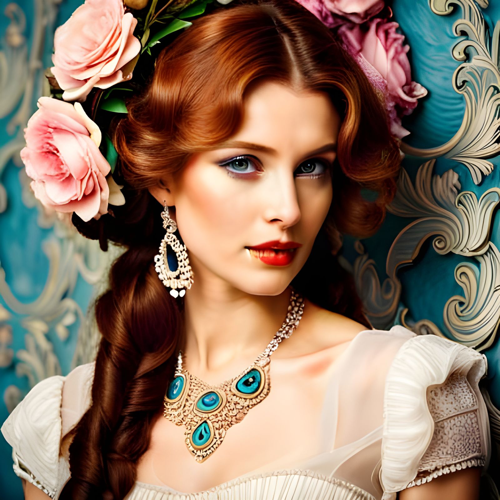 Rococo Woman in Modest Dress, Hyperdetailed 8K Photo