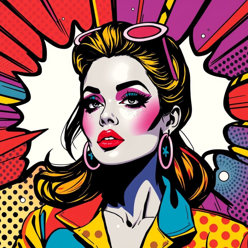 Vibrant Pop Art Portrait with Bold Graphic Makeup and Dynami...