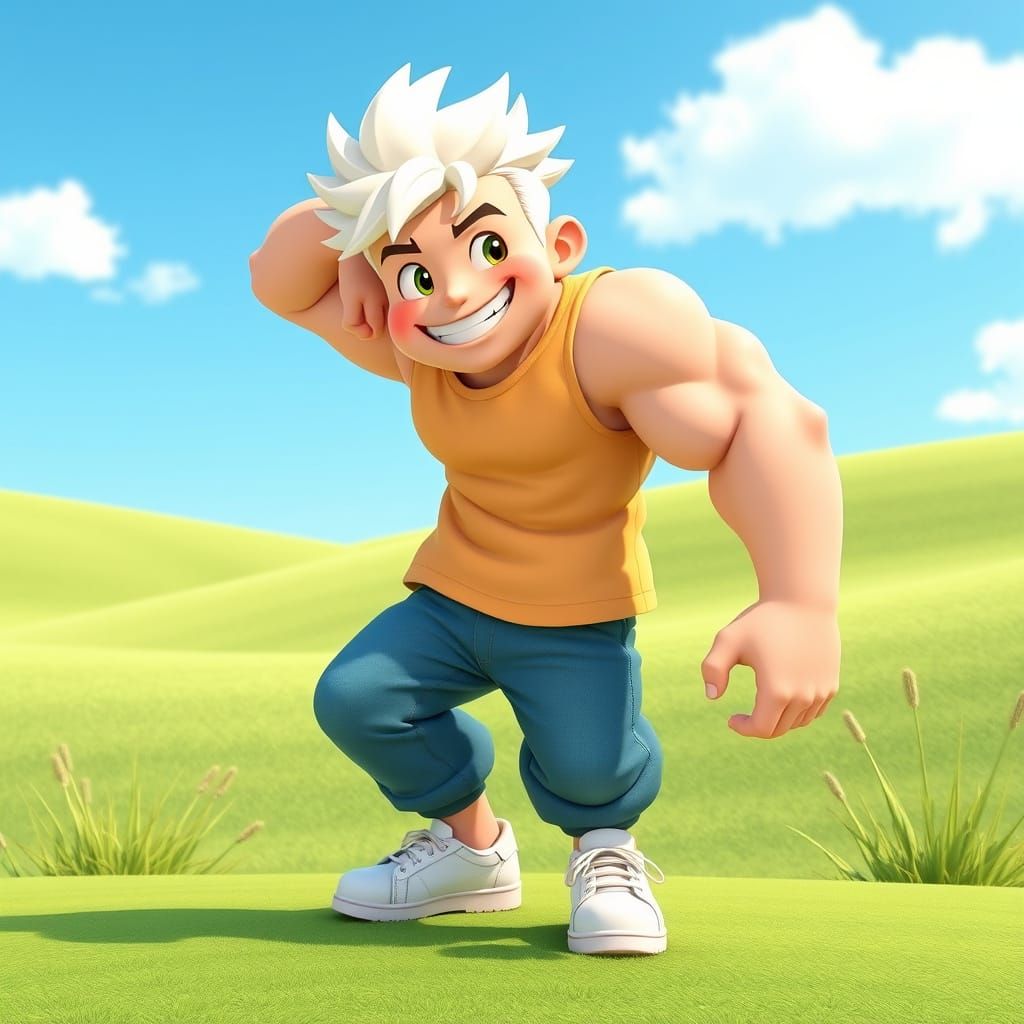 Blocky Adventurer Stands Tall in Lush Green Landscape