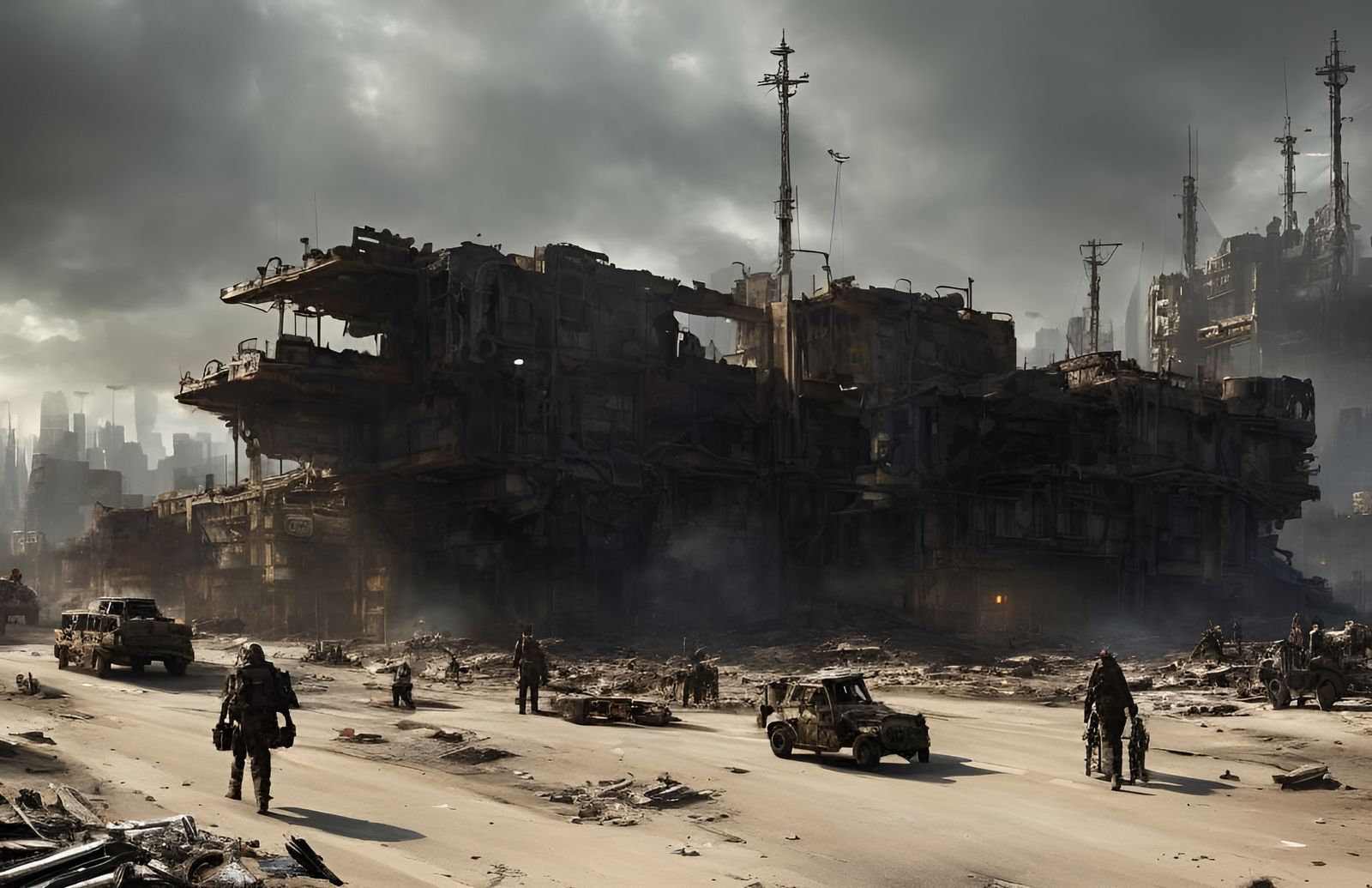 Post-Apocalyptic Wasteland Survivors in Ruined Cityscape